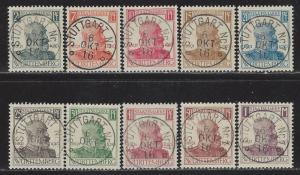 German States Wurttemberg Scott # O136 - O145, used