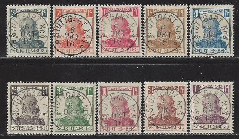 German States Wurttemberg Scott # O136 - O145, used