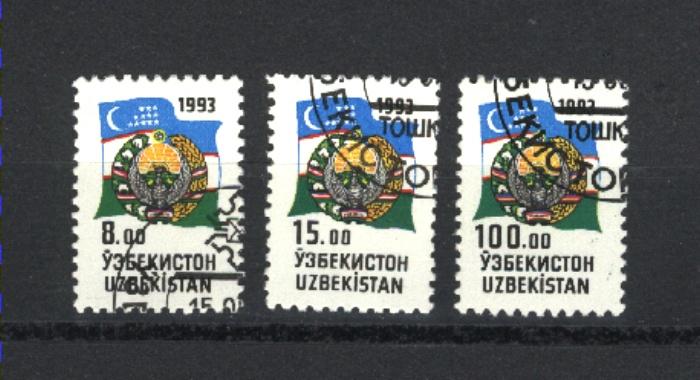 Uzbekistan #30, 31, 34  used 1993  PD