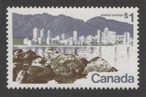 Canada #599i $1 Vancouver Caricature Perf. 12.5 x 12 HB Paper Type 1 VF-80 NH