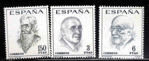 SPAIN Scott 1385-1387 MNH** 1966 Writer stamp set