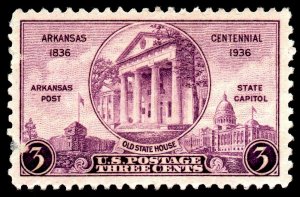 U.S. Scott #782: 1936 3¢ Arkansas Centennial, MNG, VF, scrapes on left edge