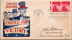 FDC 1943 SC #907 United For Victory - Washington DC - Pair - J4703