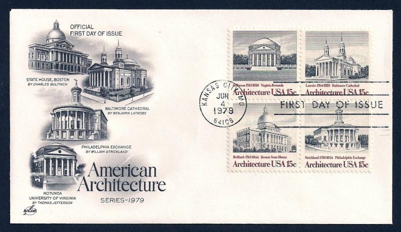 UNITED STATES FDC 15¢ Architecture Block 1979 ArtCraft