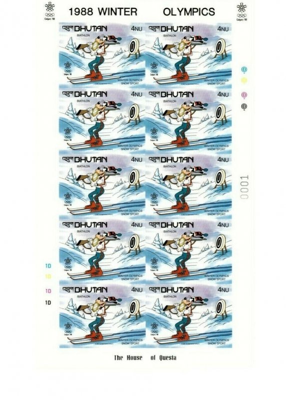 Bhutan 1988 - SC# 631-38 - DISNEY WINTER OLYMPICS - 8 IMPERF FULL SHEETS - MNH