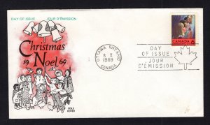 Canada #503 (1969 6c Christmas) Cole-B cachet FDC unaddressed #1