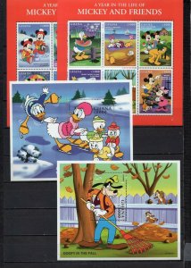 GHANA 1998 DISNEY MICKEY AND FRIENDS 2 SHEETS OF 6 STAMPS & 2 S/S MNH