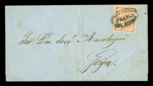 ARGENTINA 1858 Confederation 5c red Scott 1 used XF on cover ROSARIO to GOYA