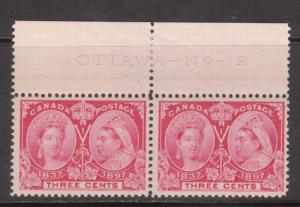 Canada #53 Never Hinged Mint Plate #12 Imprint Pair - Hinged In Margin