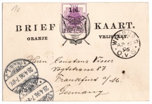 1895 Postal Card Orange River Colony Revalued Twee Pence Used Double Postmark