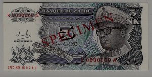 Zaire P-48 unc. banknote/ Specimen