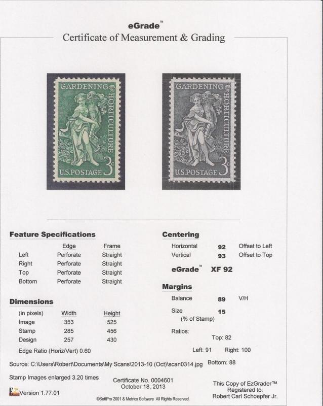 1100 3 cent Gardening, mint OG NH EGRADED XF 92 XXF 