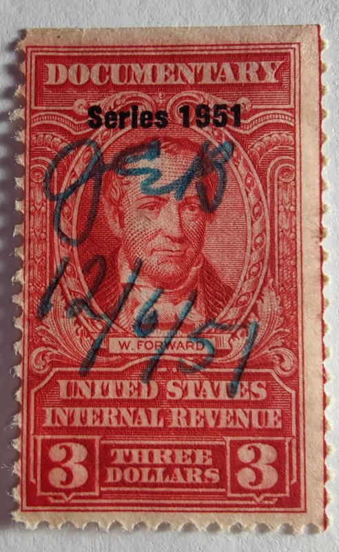 SCOTT #R575 USED 1951 DOCUMENTARY THREE DOLLAR DOCUMENTARY BEAUTIFUL STAMP