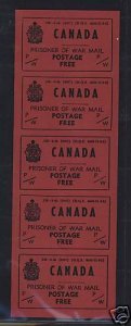 Canada #PW6 XF/NH Vertical Pane Of Five