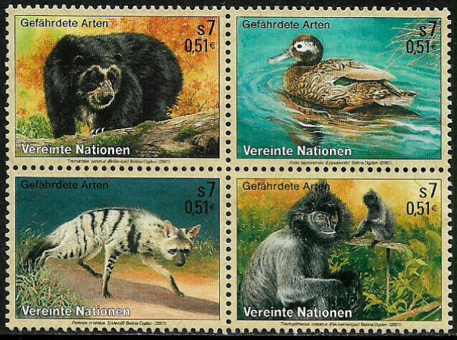 UN, Vienna #287a MNH Block - Endangered Species - 40% Cat.