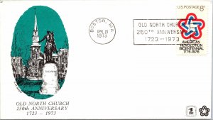 250th ANNIVERSARY OF THE OLD NORTH CHURCH CACHET & SLOGAN CANCELLED BOSTON 1973