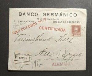 1925 Banco Germanico Buenos Aires Registered Cover to Germany Aux Wax Seal