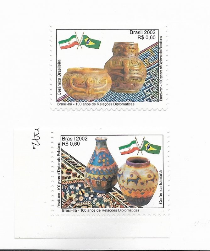 BRAZIL BRASIL 2003 DIPLOMATIC RELATIONS WITH IRAN FLAGS ARTCRAFTS CERAMICS