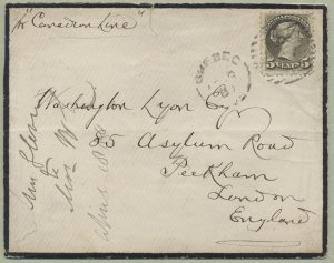 1880 #38 5c Small Queen Mourning Cover Quebec to London England pr Canadian Line