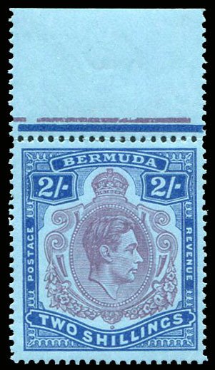 Bermuda #123 (SG 116f) Cat£16, 1938-51 George VI, 2sh reddish purple and blu...