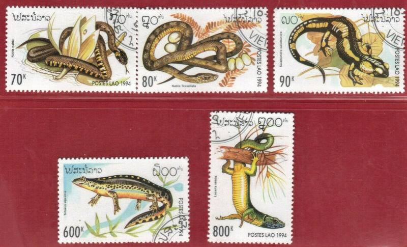 LAOS STAMPS SC# 1178-82  *CTO* 1994  REPTILES  SEE SCAN