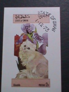 ​OMAN-1973-FAMOUS LOVELY CHINCHILLA CAT-IMPERF- CTO S/S-1ST DAY ISSUED CANCEL