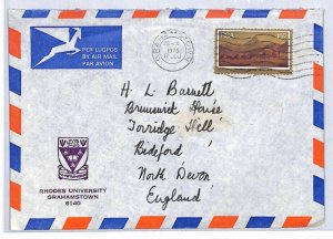 SOUTH AFRICA Air Mail 1975 Cover *RHODES UNIVERSITY* Grahamstown-Bideford YR100