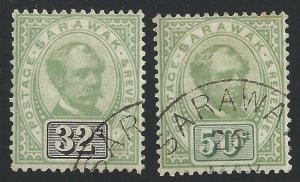 1897 SARAWAK - SG n. 19/20  Sir Charles Brooke 32c./50c. USED