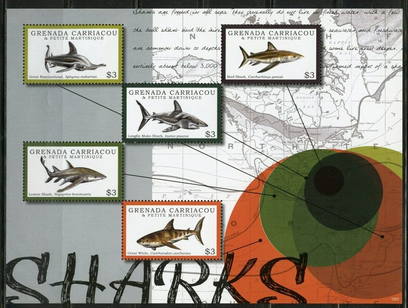 GRENADA GRENADINES SHARKS SHEET MINT NH  