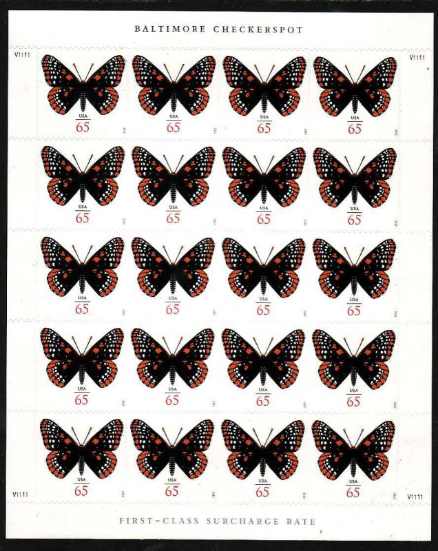 USA-Sc#4603- id12-unused NH sheet-Insects-Baltimore Checkerspot Butterflies-2012