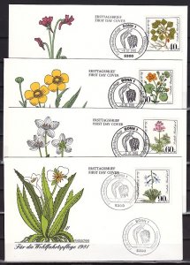 Germany, Scott cat. B589-592. Endangered Flowers issue. 4 First day covers. ^
