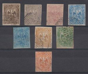 MEXICO 1864-66 EAGLES Sc 18-25 (8x) FULL SET FORGERIES SHADES MUTE CANCELS 