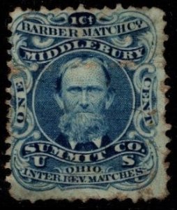 1864 US Scott #- RO17b 1 Cent Private Die Match Barber Match Co. Unused