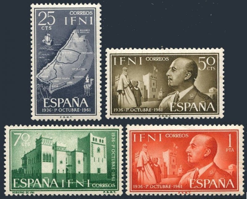 Ifni Spanish 99-102,hinged.Mi 208-211. General Francisco Franco,1961. Map.Palace