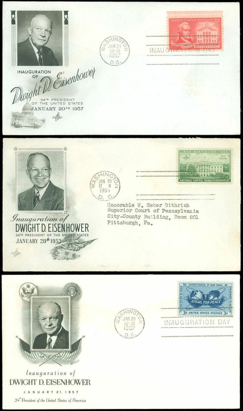 LOT/3 1953-1957 EISENHOWER Covers, All INAUGURATION Washington DC Cancels