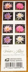 US # 4967b Water Lilies Complete booklet pane of 20 stamps forever 2015 Mint NH