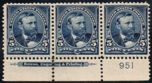 MALACK 281 VF OG 2 NH, 1 Hr, Plate Strip of 3, Great color! b8628