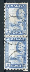 MALAYA; SELANGOR 1950s early Pictorial Sultan issue used 20c, pair