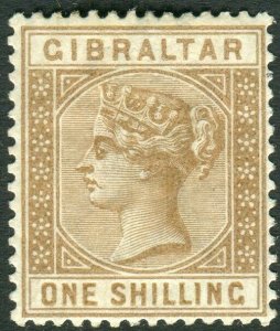 GIBRALTAR-1887 1/- Bistre.  A lightly mounted mint example Sg 14
