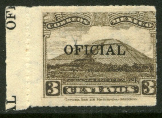 MEXICO O212, 3¢ OFFICIAL, PYRAMID OF THE SUN. MINT, NH. VF.