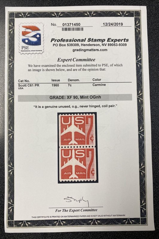 Scott C61 PR 1960 7c PSE Certified XF 90 Mint OGnh Carmine Jet Silhouette