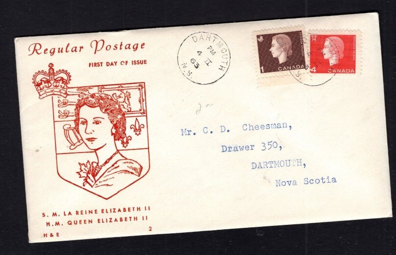 Canada 1963 1c/4c Cameo #401/#404  combo FDC H&E-F cachet addressed