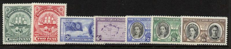 Turks & Caicos 94-100 MNH Ships, Flag, Map, King George VI, Queen Victoria