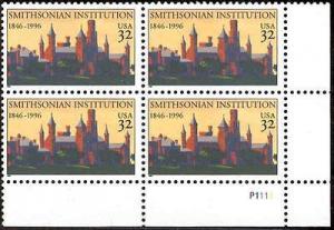 SC#3059 32¢ Smithsonian Institution Plate Block: LR #P1111 (1996) MNH