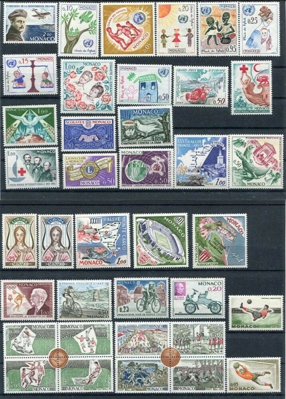 D111242 Monaco MNH Complete Year 1963 38 values Sc. 528-564,C63 