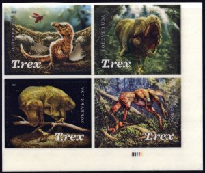 SC#5410-13 (55¢) Tyrannosaurus Rex Plate Block: LR #B1111 (2019) SA