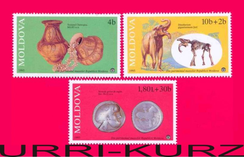 MOLDOVA 1995 Archaeology National Ethnographic Museum Exhibits Mammoth Coins 3v