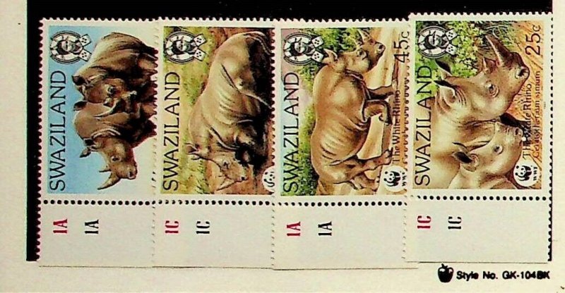SWAZILAND Sc 519-22 NH ISSUE OF 1987 - WWF - ANIMALS - RHINO