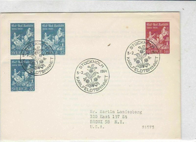 sweden 1964 stamps cover ref 19561