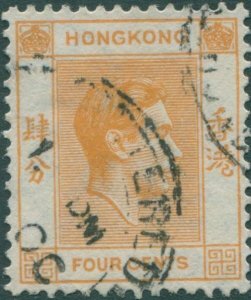 Hong Kong 1938 SG142 4c orange KGVI 2 FU